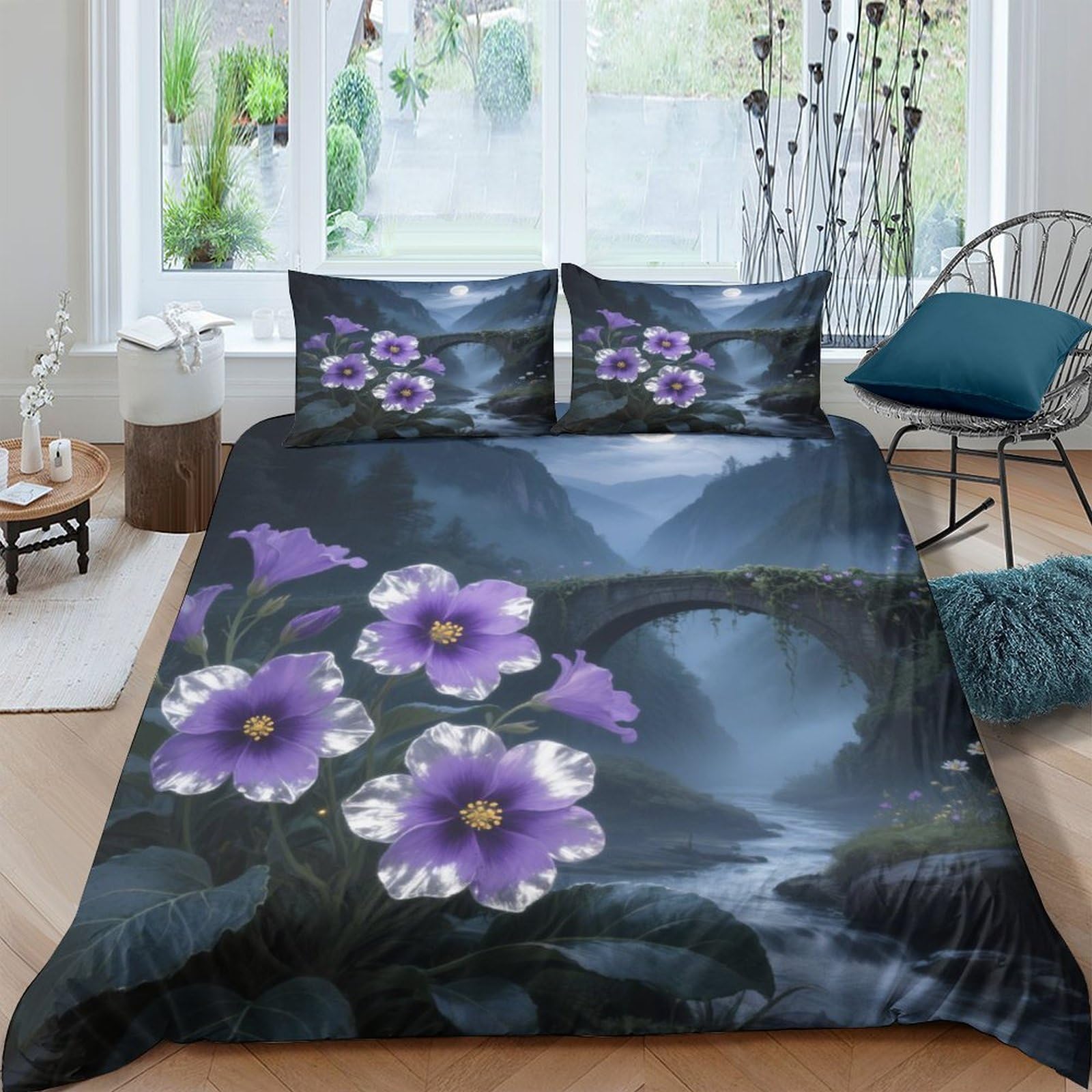 Linge de lit sans repassage housse de couette violette 3D zippée microfibre 220x240