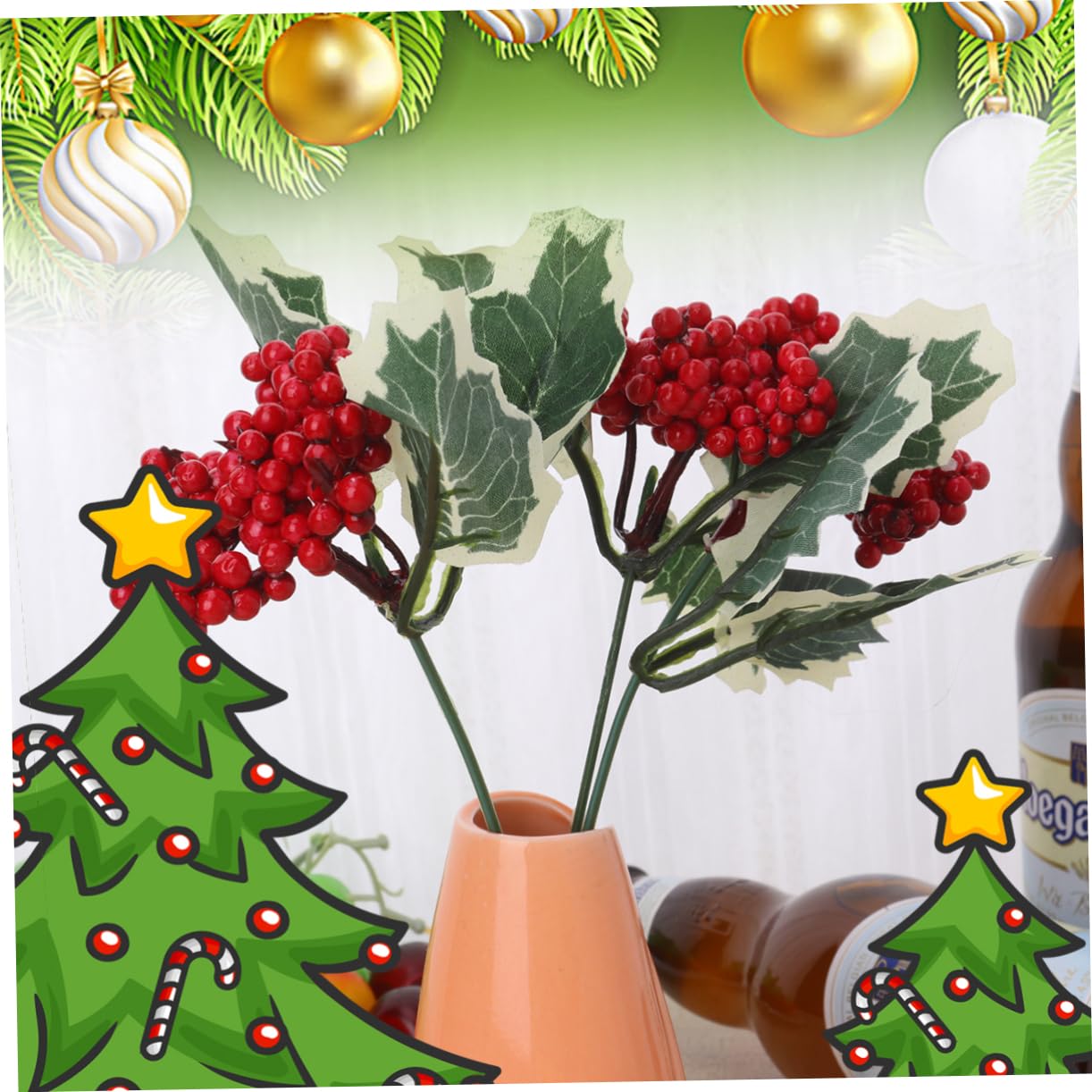 Abaodam 30 Piezas De Navidad Spray para Arbol De Navidad Selecciones De Piña De Ramas De Bayas De Tallos De Artificial Decoraciones