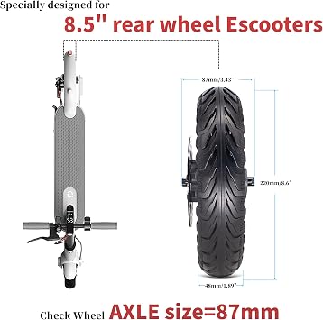 8.5'' Electric Scooter Replacement Rear Wheel Solid Tire with Wheel Hub & 110mm Brake Disc | Compatible with Gotrax GXL V2, GL2, XR, Rival, APEX MAX, Hiboy S2 V2