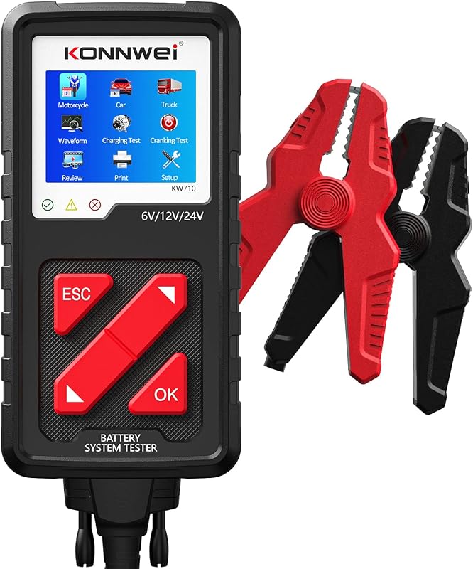 KW710 Car Battery Tester 6V 12V 24V, Battery Load Tester Automotive 100-2000CCA Digital Auto Battery Analyzer Alternator Starter Tester for Car Truck Motorcycle Marine ATV SUV