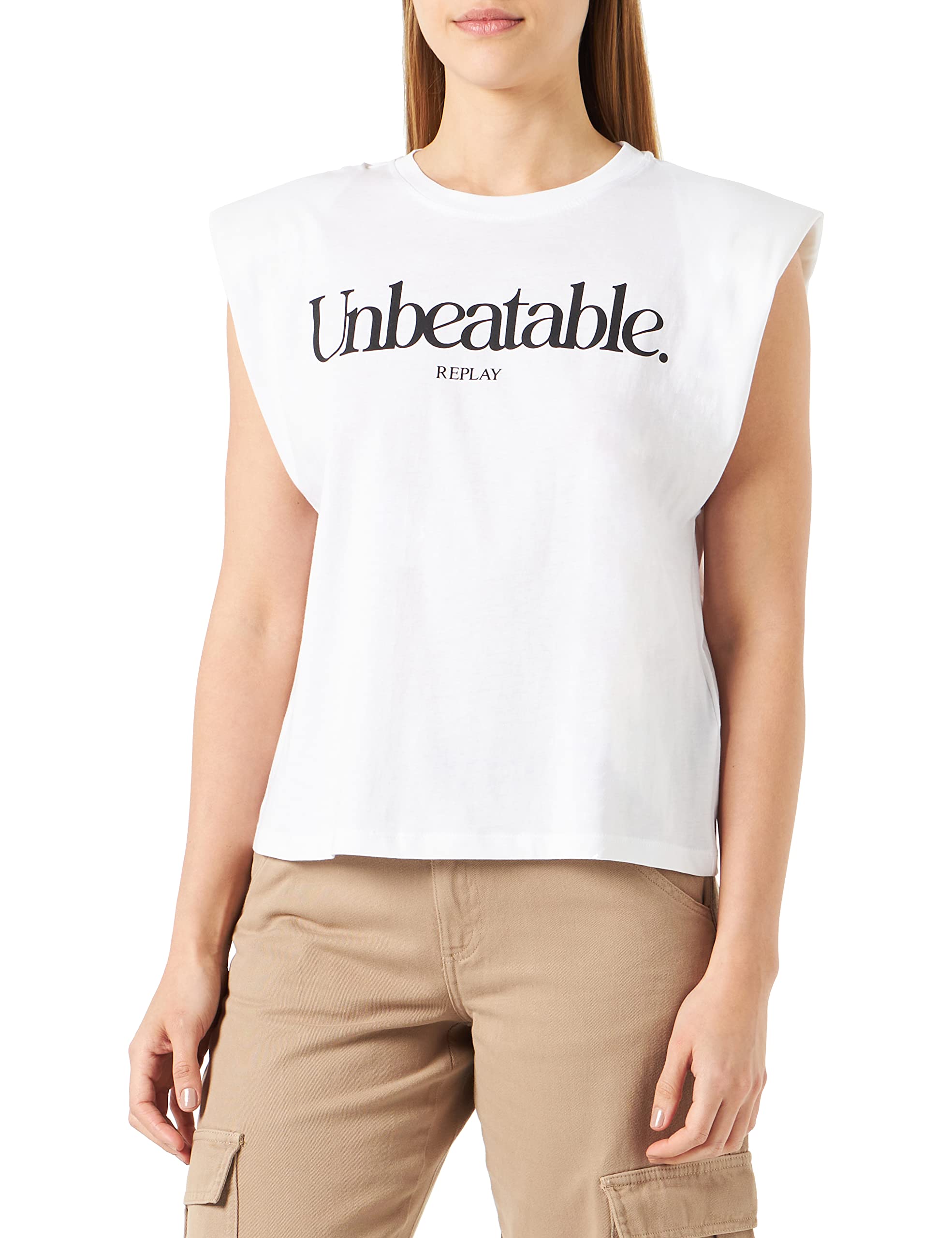 REPLAY Women's T-Shirt Short Sleeve Unbeatable, Optical White 001 (White), L