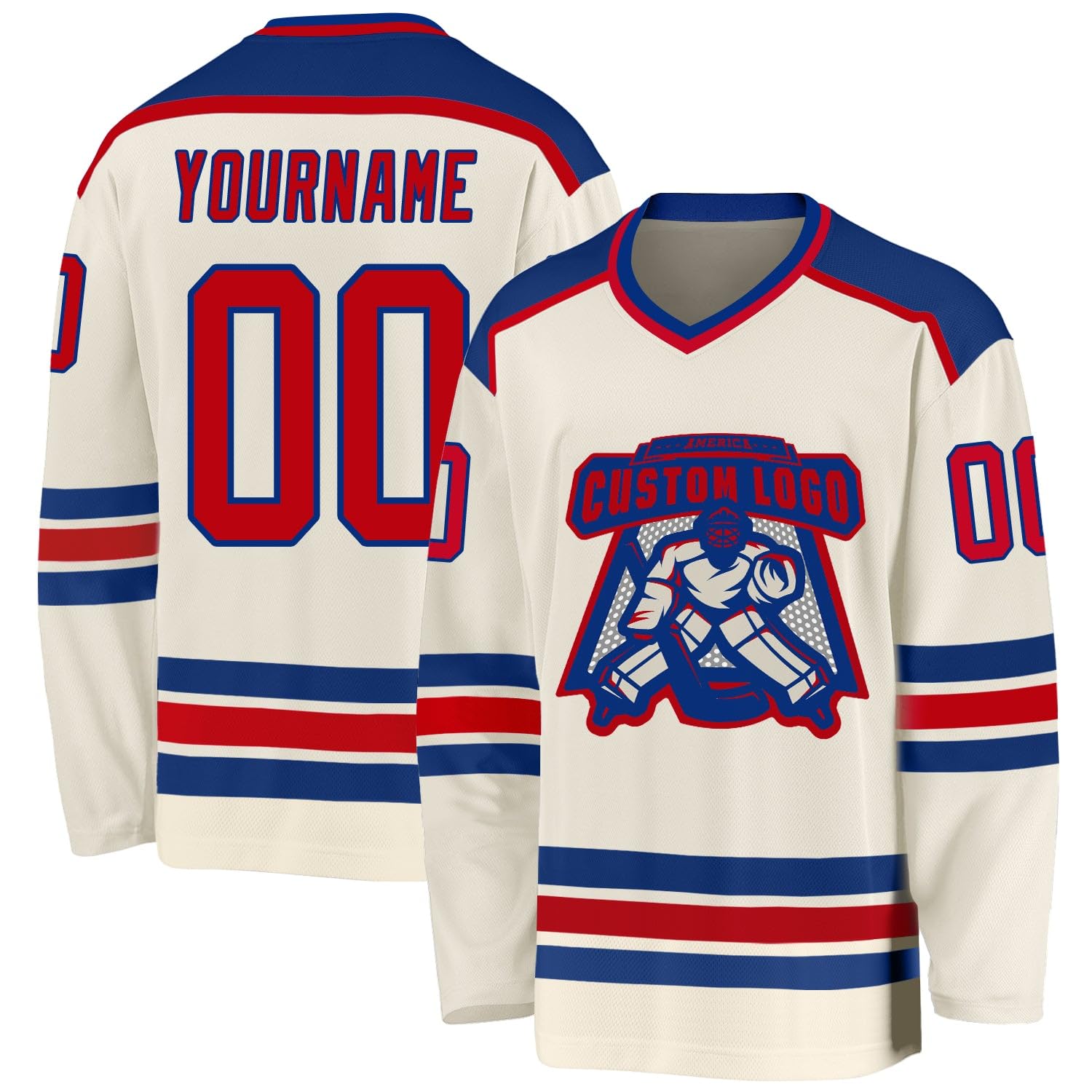 Custom Name Number White Black-Orange Hockey Jersey, Personalized Team V-Neck Sports Hockey Jersey for Men Women Youth