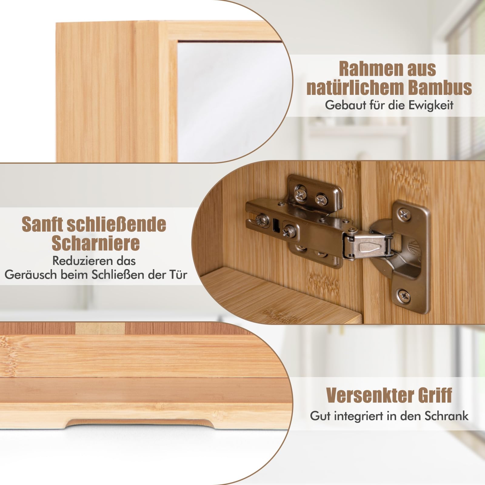 COSTWAY Bambus Spiegelschrank Bad, Badezimmerschrank mit Spiegel, Badezimmer Hängeschrank mit 2 Türen & 2 verstellbaren Regalen, Wandschrank für Badezimmer, Natur