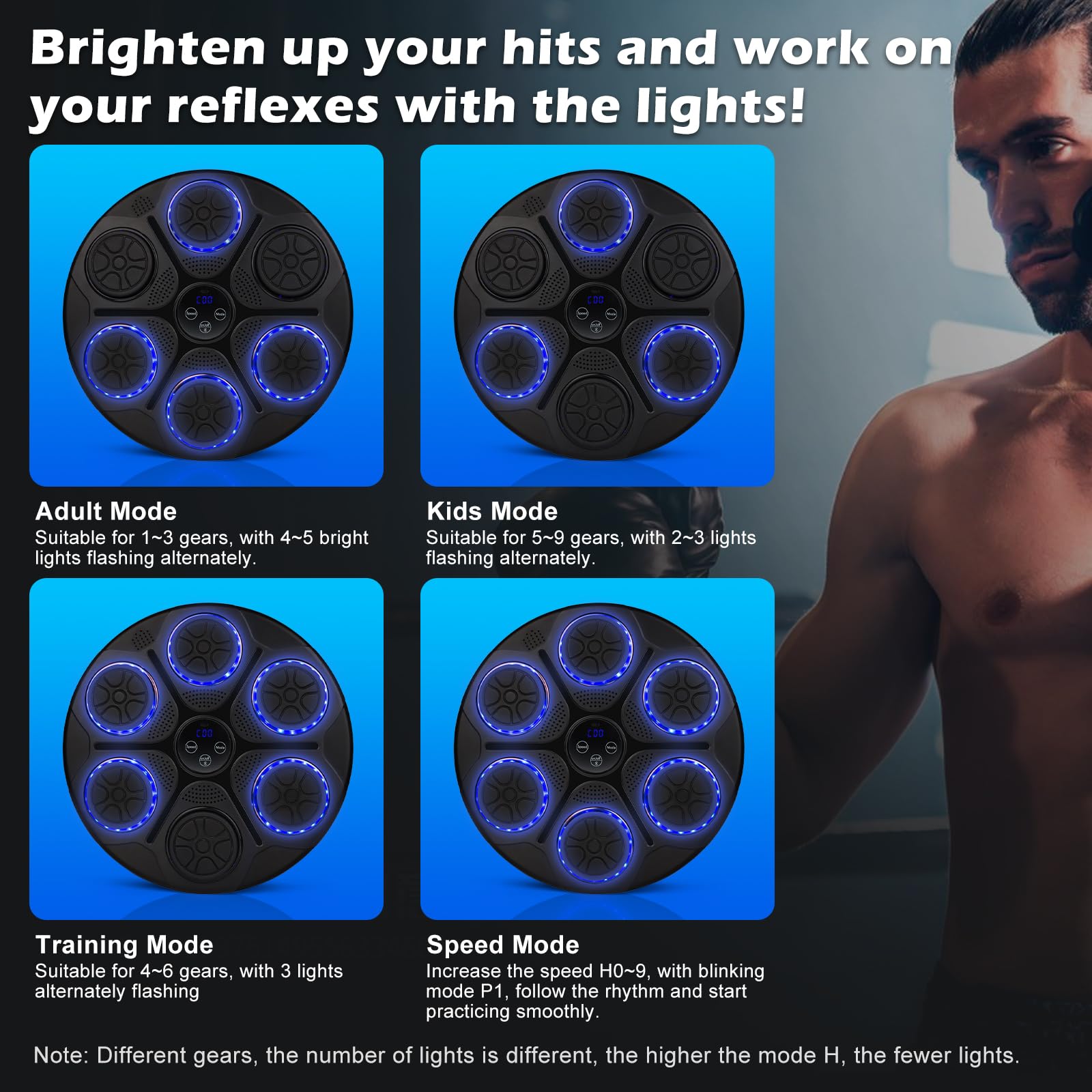 Music Boxing Machine,LED Electronic Smart Music Boxing Machine mit Boxhandschuhen,Wandmontiertes Boxziel,Unterstützt Bluetooth,Wall Mounted Boxing Workout,Geschwindigkeit Einstellung für Erwachsene