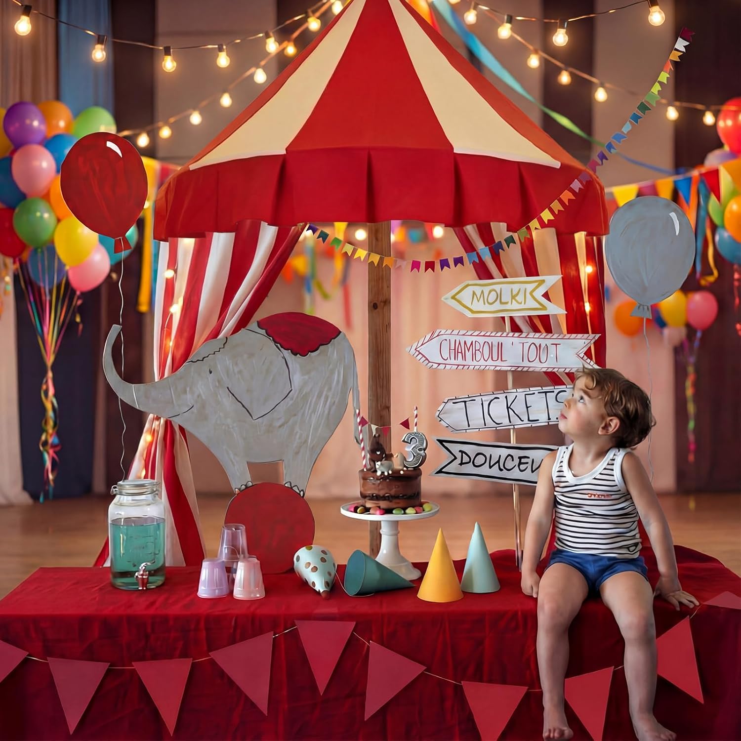 Preboun 4 Pcs Carnival Circus Tent Decor Backdrop 6 x 3 ft Red and White Indoor Reading Nook Hanging Party Decoration Canopy for Home Outdoor Circus Festive Birthday Candy Theme Party Photography