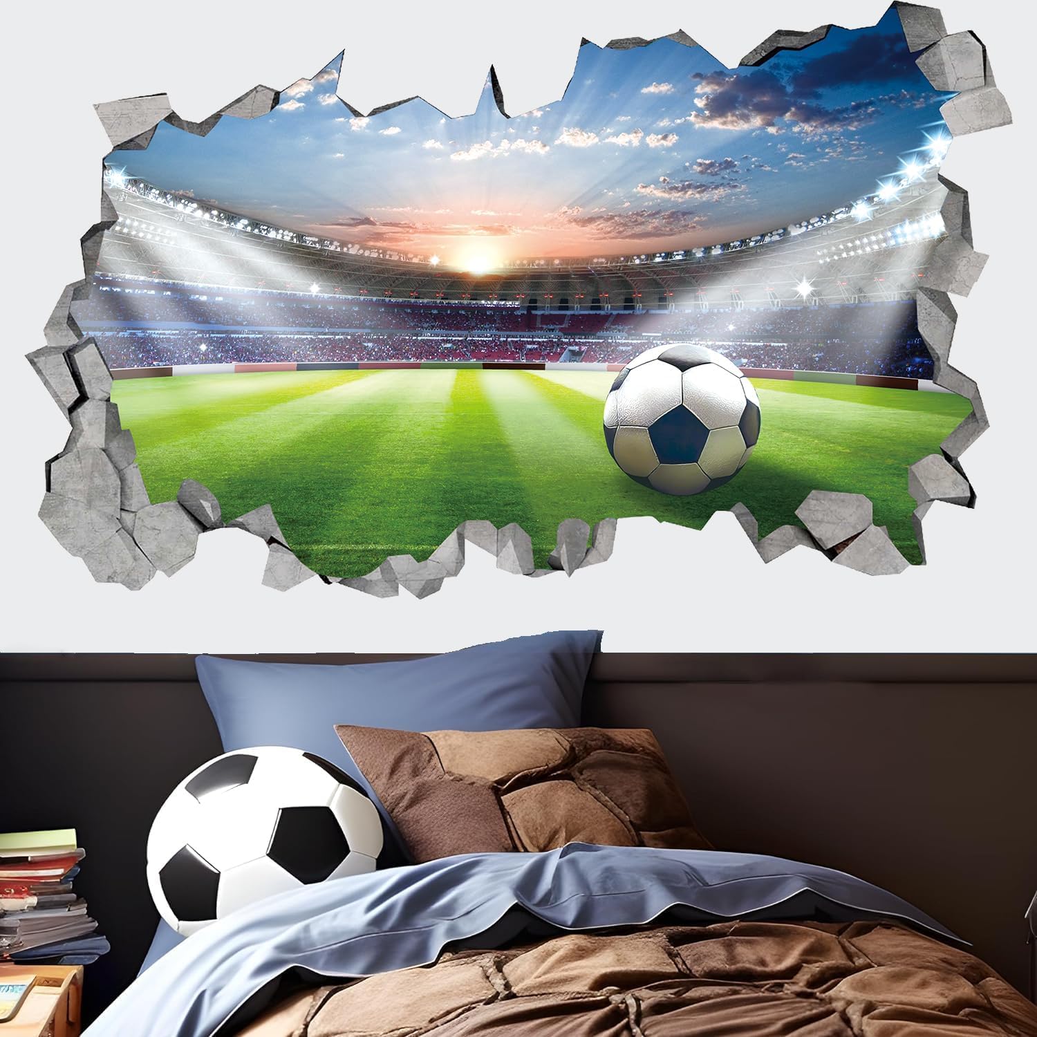 KAIRNE Large 3D Football Stadium Wall Sticker, Football Wall Stickers for Boys Bedroom & Nursery