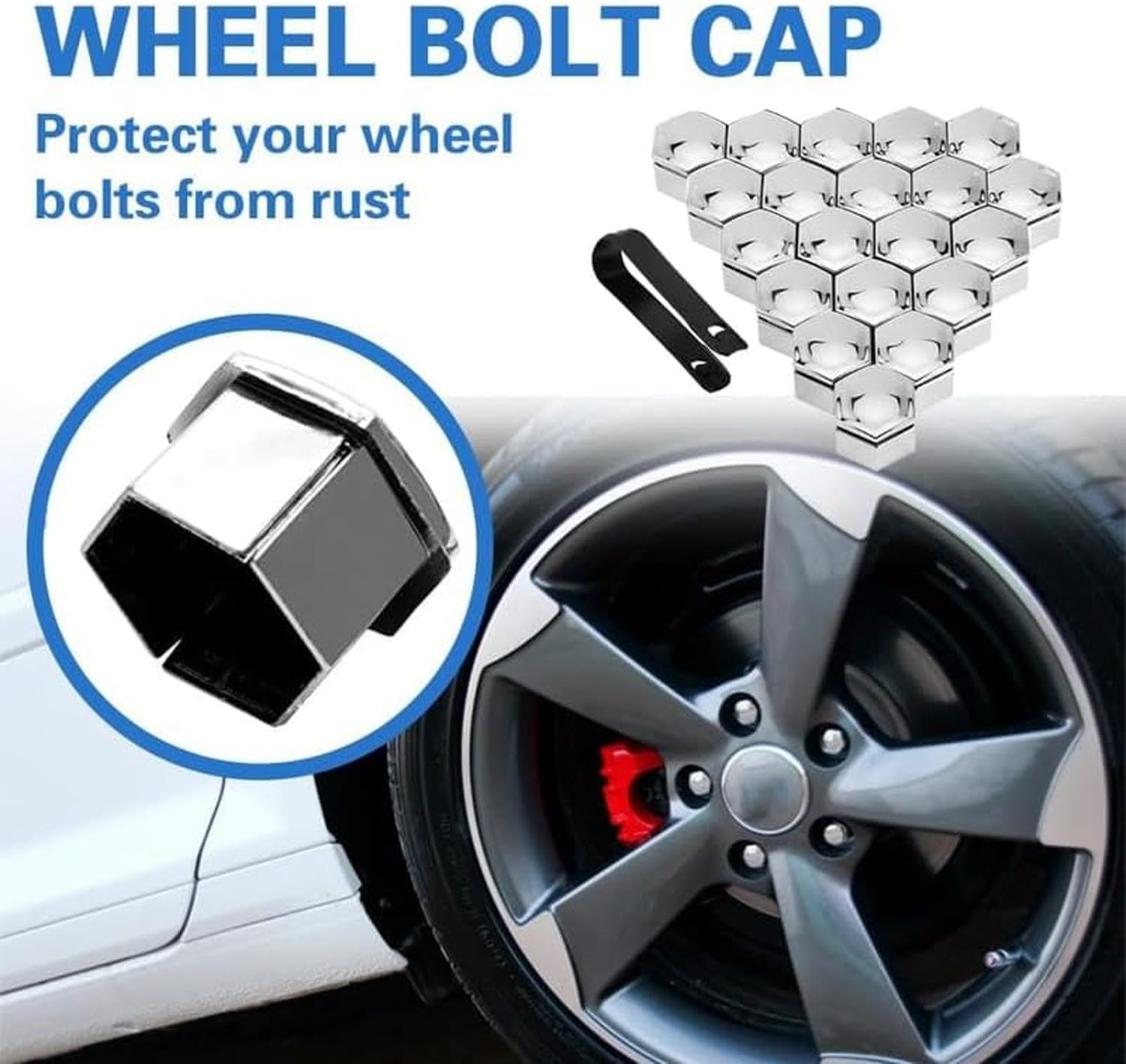 HURUMA 20 Pieces Silver Chrome Wheel Nut Covers Plastics Caps Protectors Bolts Accessories Auto Styling 20mm Diameter Styling Trim Tools, Normal, 21mm