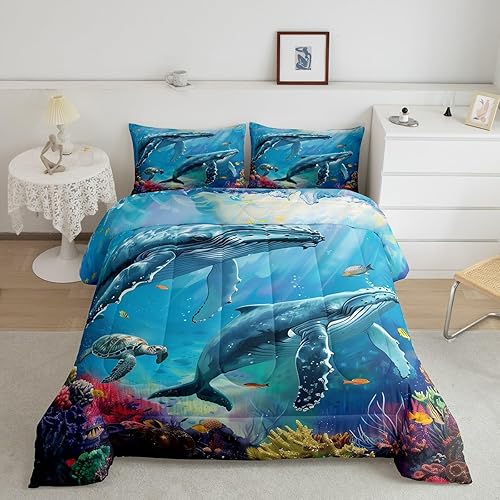 Miniatura 28 de Juego de edredón de olas oceánicas, tamaño Queen, juego de ropa de cama náutica retro con brújula de faro para mujeres, hombres y niños, decoración