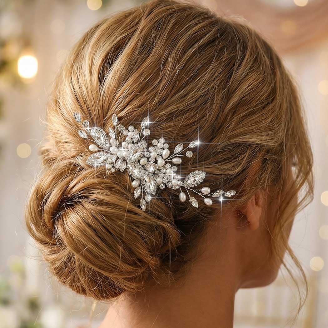 Accessori per Capelli da Sposa, Pettine per capelli da sposa con Perle di Cristallo, Accessori Eleganti per Ragazze e Donne Matrimonio, Festa, Ballo (Argento)