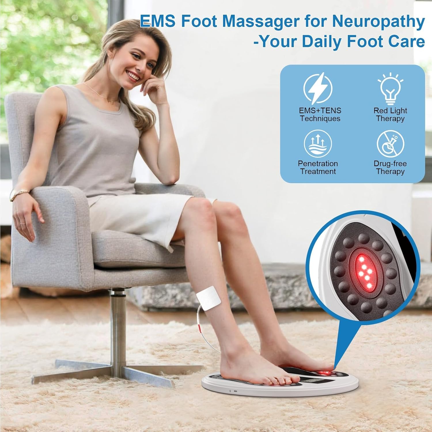 EMS Foot Massager Pro for Neuropathy & Pain Relief with Upgraded Infrared Therapy, Rechargeable TENS Electric Muscle & Nerve Stimulator for Plantar Fasciitis Relief, Blood Circulation Booster