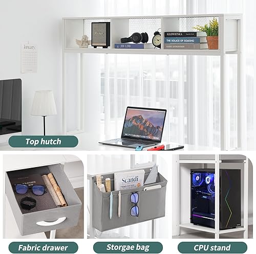 Miniatura 26 de Yoobure Escritorio en forma de L para juegos con tira LED y toma de corriente, escritorio reversible en forma de L con estante de almacenamiento y