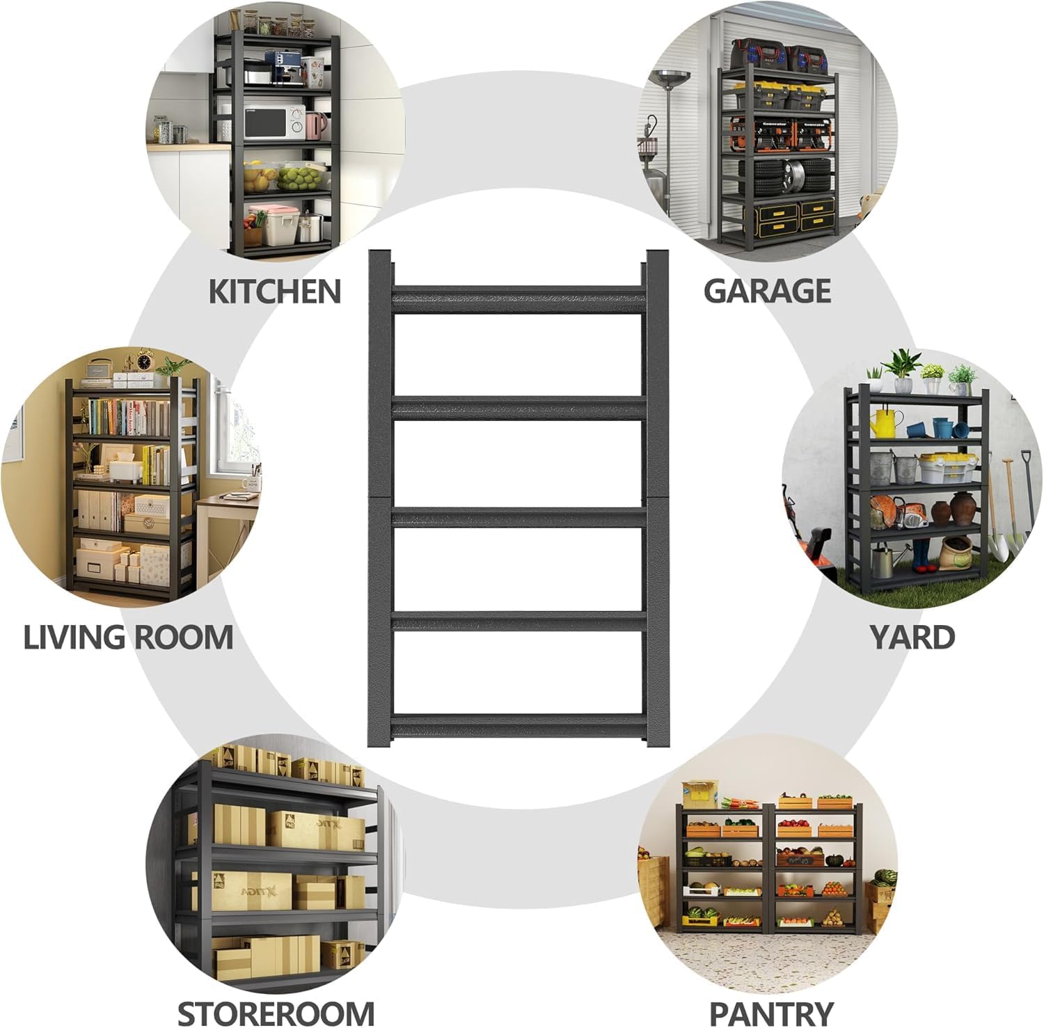 5-Tier Metal Bookshelf,Adjustable Shelves with Guardrails,Standing Bookcase,Heavy-Duty Book Shelving Unit,for Living Room Home Office,Black(71" H x 35.4" W x 15.8")