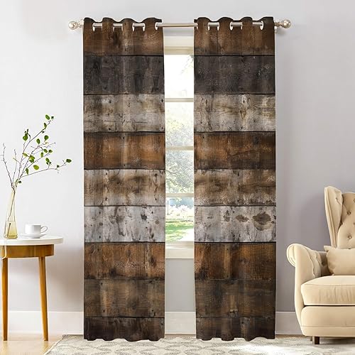 Shrahala Cortinas opacas rústicas marrones, cortinas opacas de colores con aislamiento térmico con ojales en la parte superior, cortinas de ventana