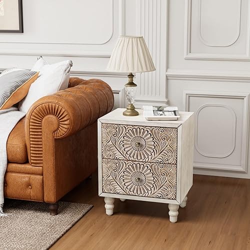 Miniatura 4 de COSIEST Mesita de noche, 14 pulgadas de profundidad x 18 pulgadas de ancho x 21.5 pulgadas de alto, mesa auxiliar de MDF con 2 cajones, mesa de