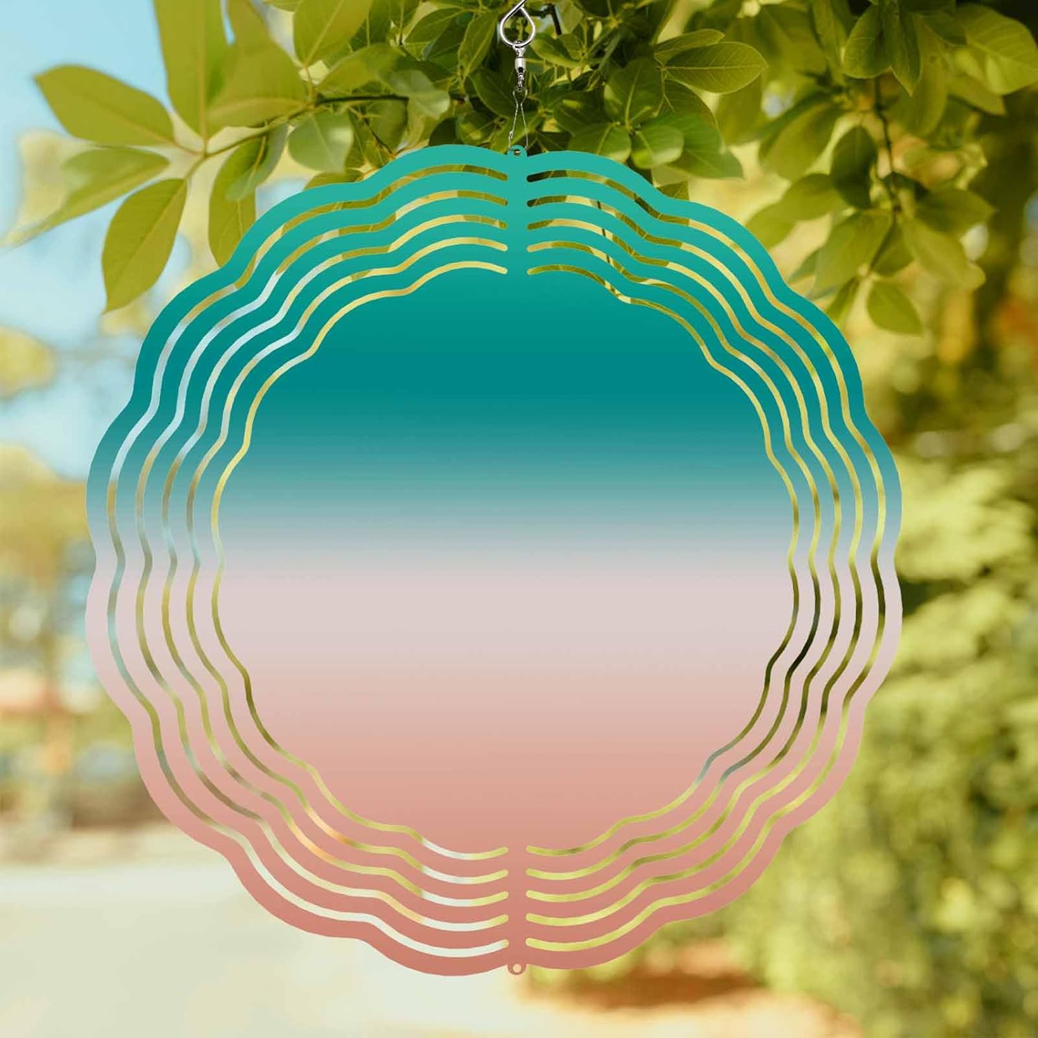 Turquoise Orange Gradient Wind Spinner for Garden Yard 3D Stainless Steel Hanging Wind Spinners, Modern Minimalist Art Spinners Outdoor Metal Decor for Lawn Patio Home