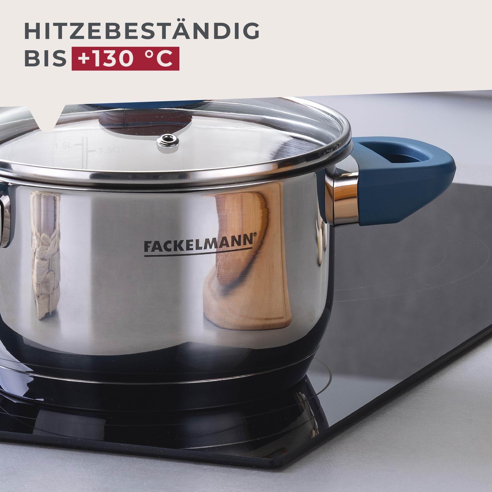 Fackelmann Pentola Essential Ø 16 cm, in acciaio inox, con manici ergonomici in bachelite, adatta a tutti i piani cottura, con scala litro