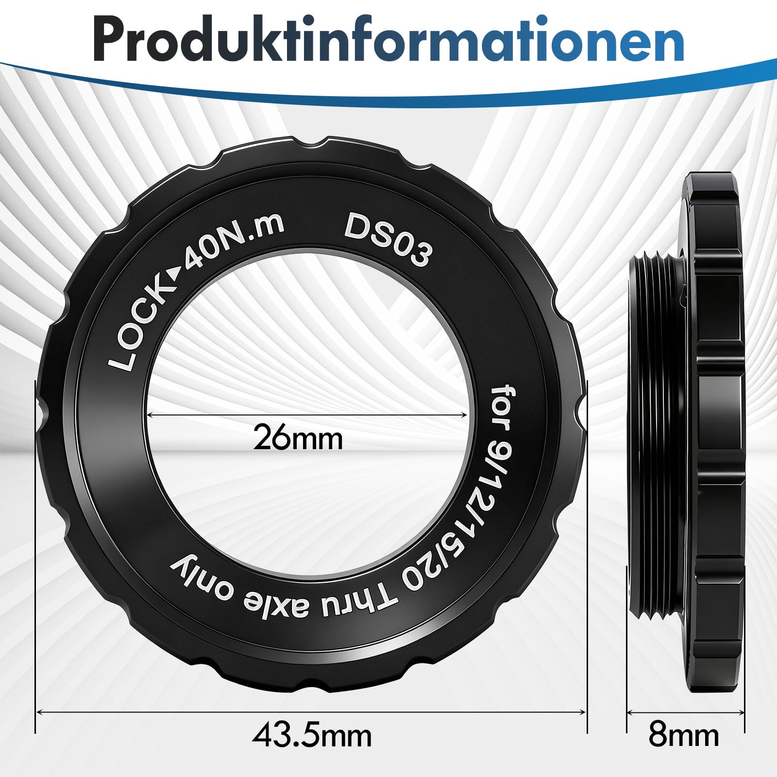 Pierścień blokujący Centerlock 44 x 26 x 8 mm, pierścień blokujący ze stopu aluminium, kompatybilny z Shimano do osi wtykowych 9/12/15/20 mm, do rowerów MTB i rowerowych, 2 szt