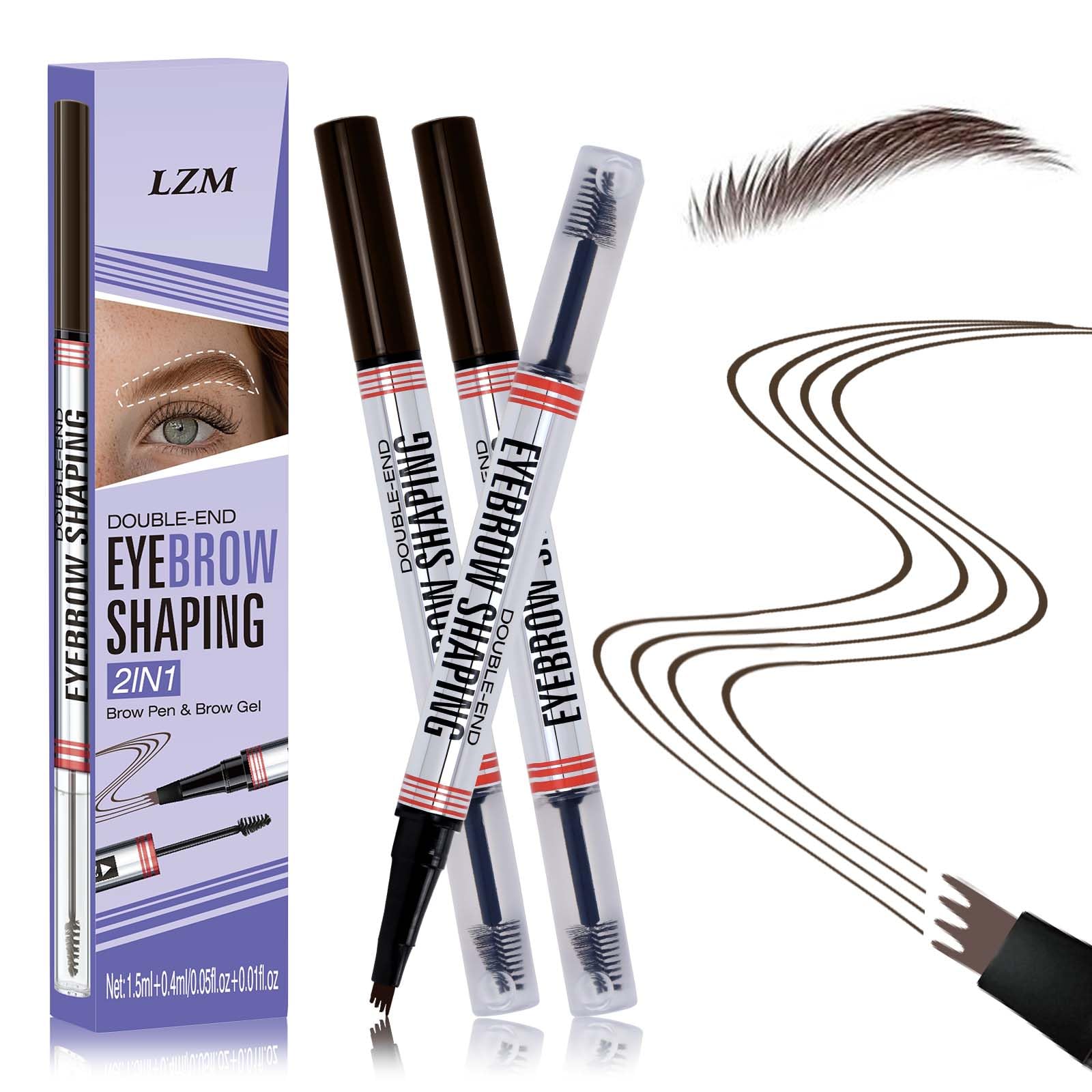 LZM Matita Sopracciglia, Matita Per Sopracciglia Waterproof, Matita Sopracciglia Microblading a 4 Punte, a Lunga Tenuta, Naturale, Fine, per Donne e Uomini (Marrone Scuro)