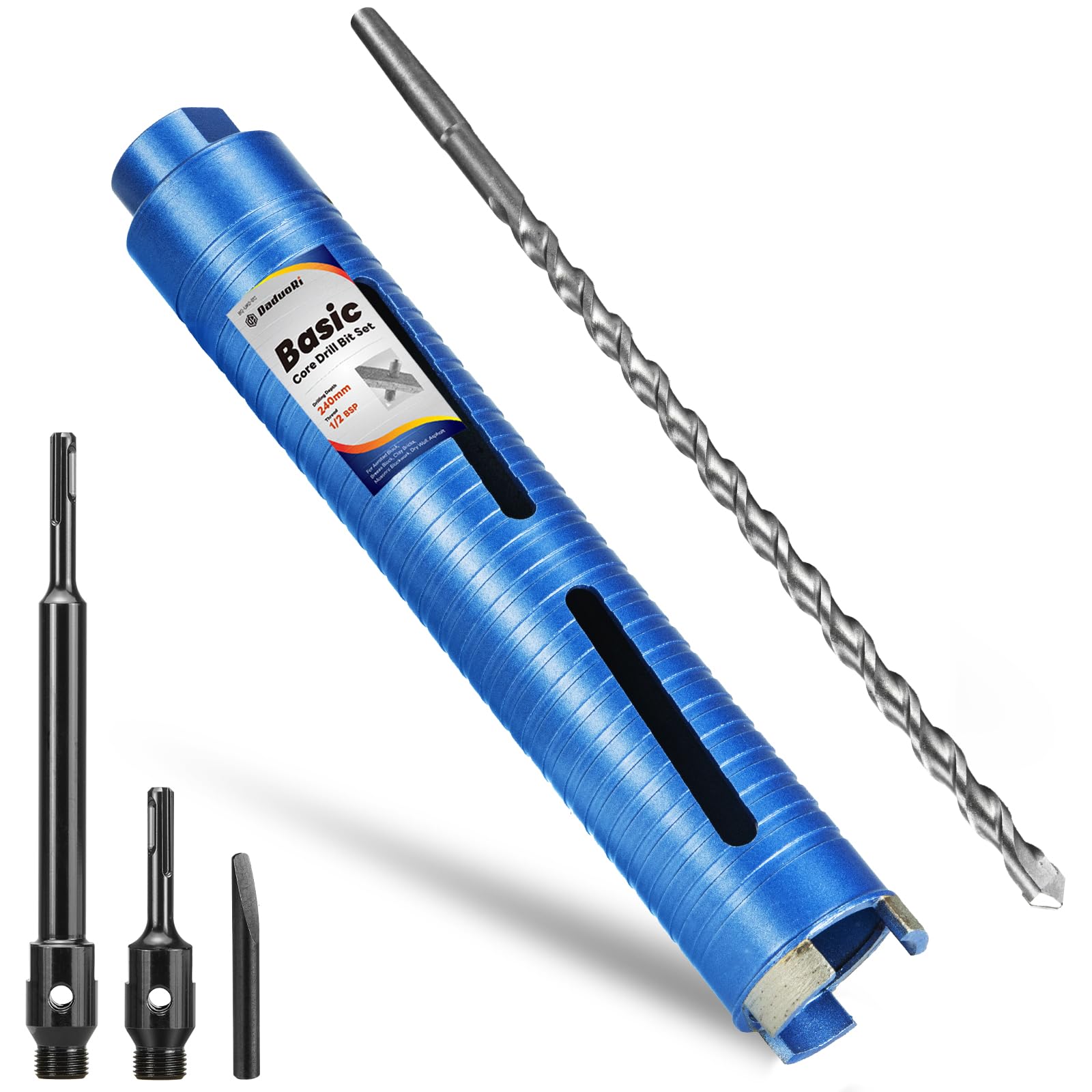 DaduoRi 46mm x 240mm Long Core Drill Bit Set with 240mm,110mm SDS Plus Adaptor & Centre Pilot Bit,Diamond Core Drill Set for Brick Block Masonry Stone,1/2 BSP Thread(For hole 45 mm)