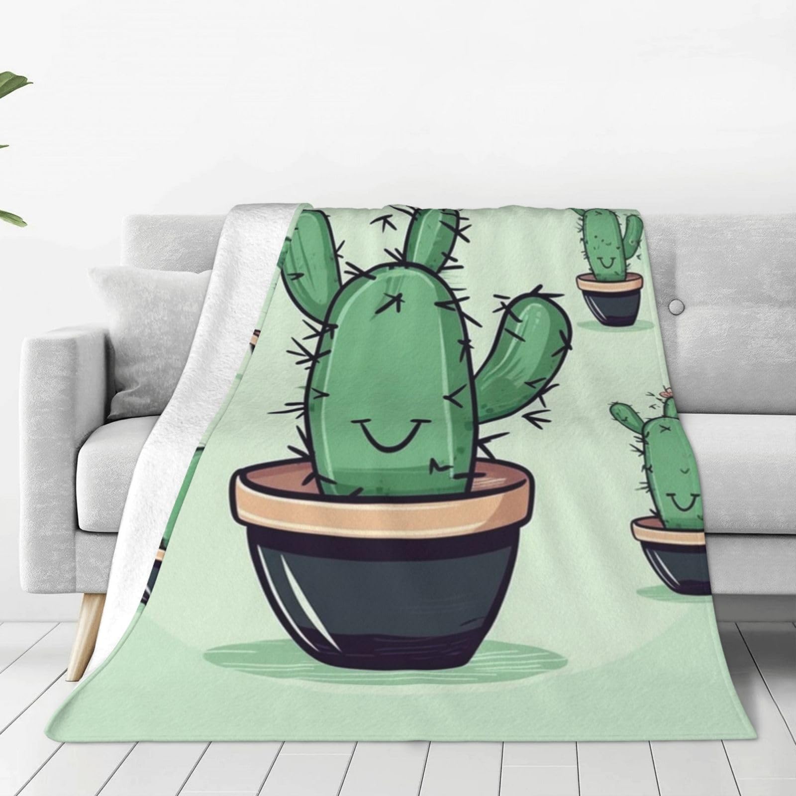 Couverture polaire en peluche haut de gamme avec imprimé cactus moderne