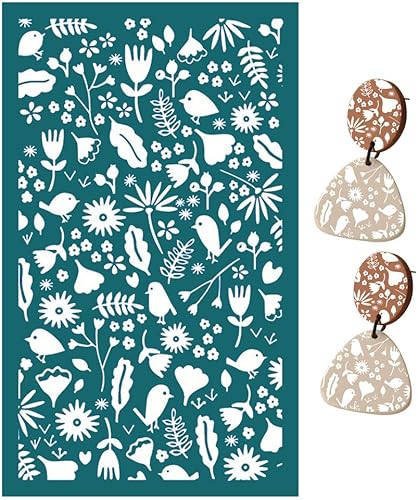 Miniatura 8 de Plantillas de pantalla de seda para arcilla polimérica, kit de impresión de serigrafía reutilizable, para impresión en arcilla y otras joyas, aretes