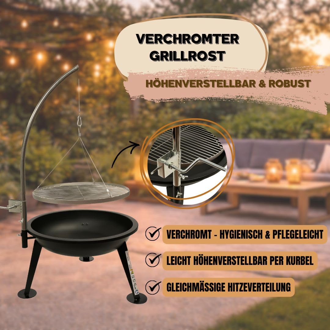 ACTIVA Schwenkgrill Merlin I Feuerschale mit Grillrost inkl. wetterfester Abdeckhaube I Robuster Holzkohle Schwenkgrill für Garten & Outdoor