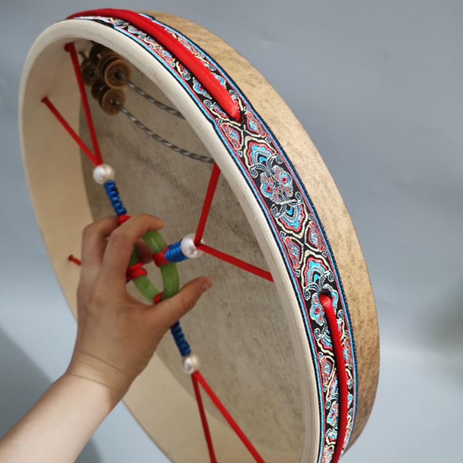 AHUAN Instrument Perkusyjny Bęben Ramowy dla Początkujących, Miłośnik Muzyki Wykonane Ręcznie Bęben Szamański Na Koncert, Tradycyjny Bęben Ramowy Z Pałką Perkusyjną(50cm,Set A)