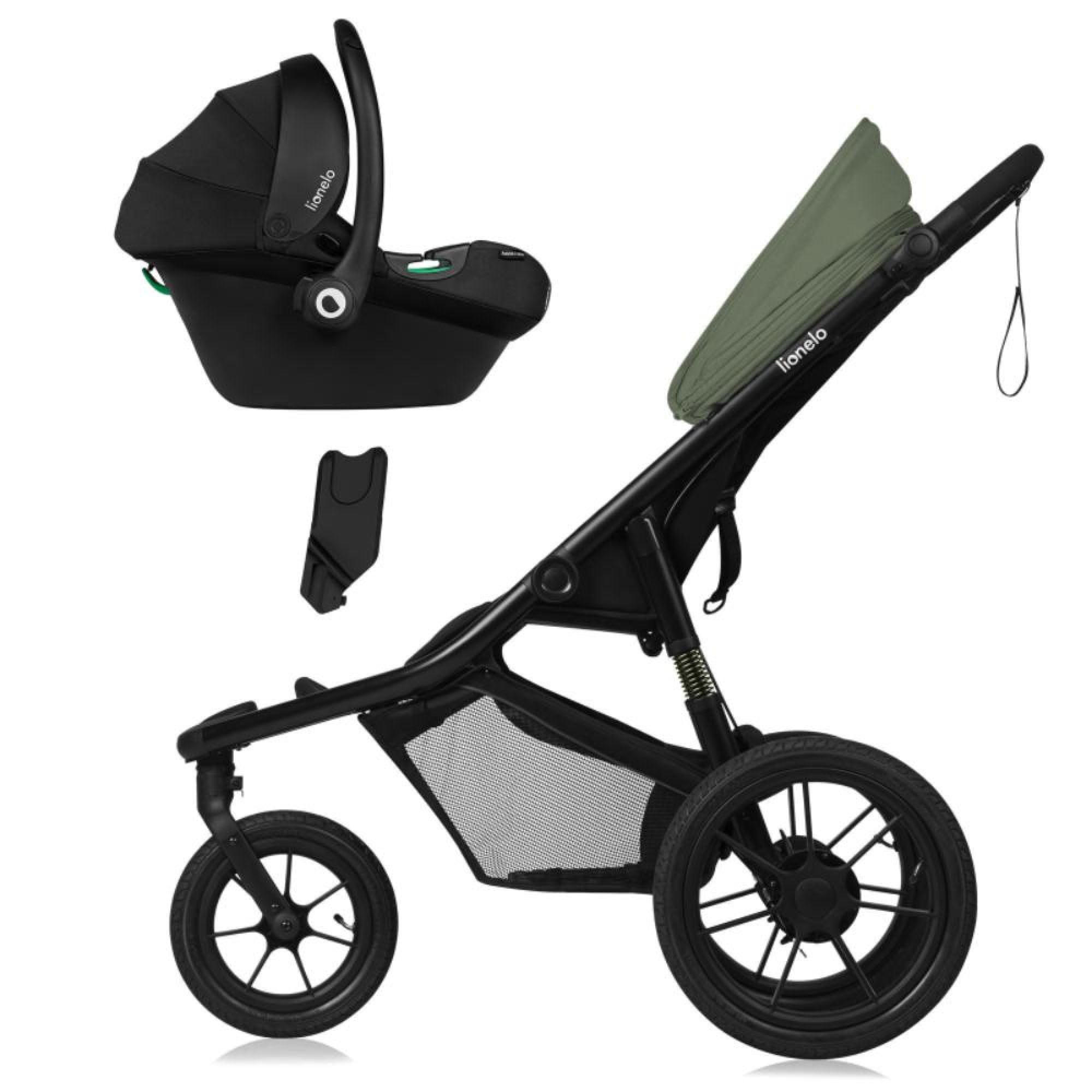 LIONELO AZURA Cochecito de Bebé para Correr desde 6 meses a 22 kg Carro Bebe Triciclo para Correr Respaldo Ajustable Posición Reclinada Ruedas Grandes Inflables Suspensión Completa Capota XXL (Green)