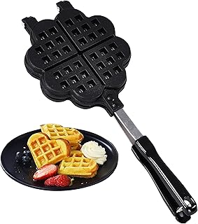 Stovetop Waffle Pan Set, Cast Iron Waffle Maker, Non-Electric Stovetop Griddle Panwaffle, Dishwasher Safe & Non Stick Cookware, for Gas Stove