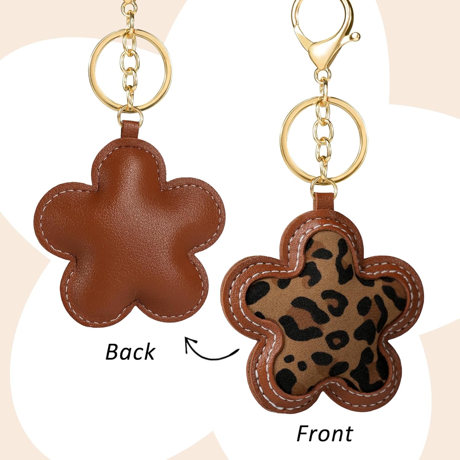 Fmeida Leopard Floral Keychain for Women - PU Leather Bag Charm, Fashion Keychain Accessory for Handbags, Backpacks, Purses - Image 5
