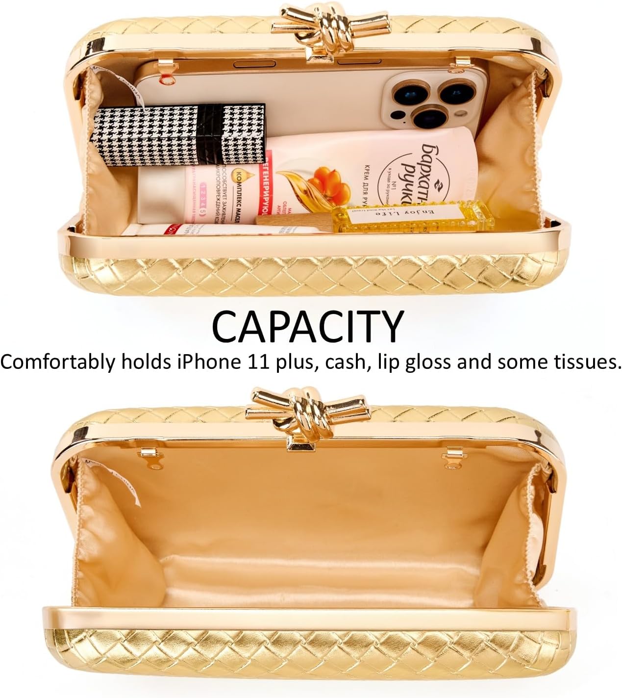 DETARA Woven Clutch Purse for Women PU Leather Evening Bag with Detachable Chain for Wedding Party Prom