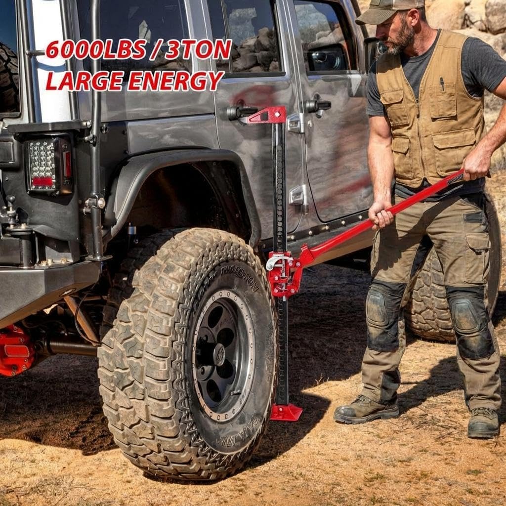 48 Inch Farm Jack, 6000 LBS Capacity Utility High Lift – Heavy Duty Ratcheting Off-Road Jack for Car, Truck, SUV, ATV, UTV, Tractor, Bumper Lifting, Recovery Tool 48ft 6000 pounds Red