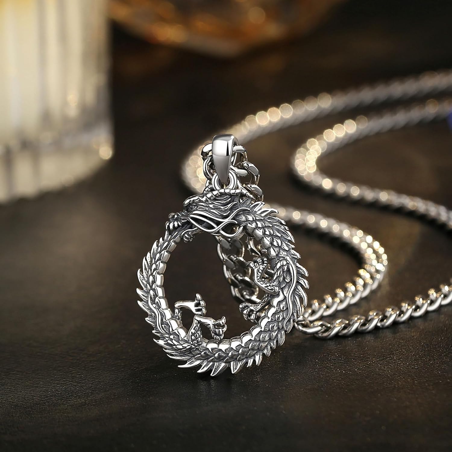 CELESTIA Dragon Necklace for Men 925 Sterling Silver Dragon Pendant Jewelry Gift for Men Women Protection -24 Inch - Image 3