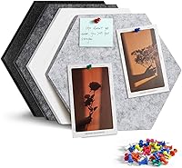 Vista 28 de Tablero de anuncios grande de 12 pulgadas con 30 pasadores, paquete de 8 tableros de anuncios de fieltro hexagonal para oficina en casa, azulejos