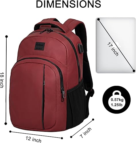 Miniatura 6 de Goloni Mochila ligera e informal para laptop, bolsa de viaje clásica de mano, con puerto de carga USB para hombres y mujeres, Rojo -, Classic