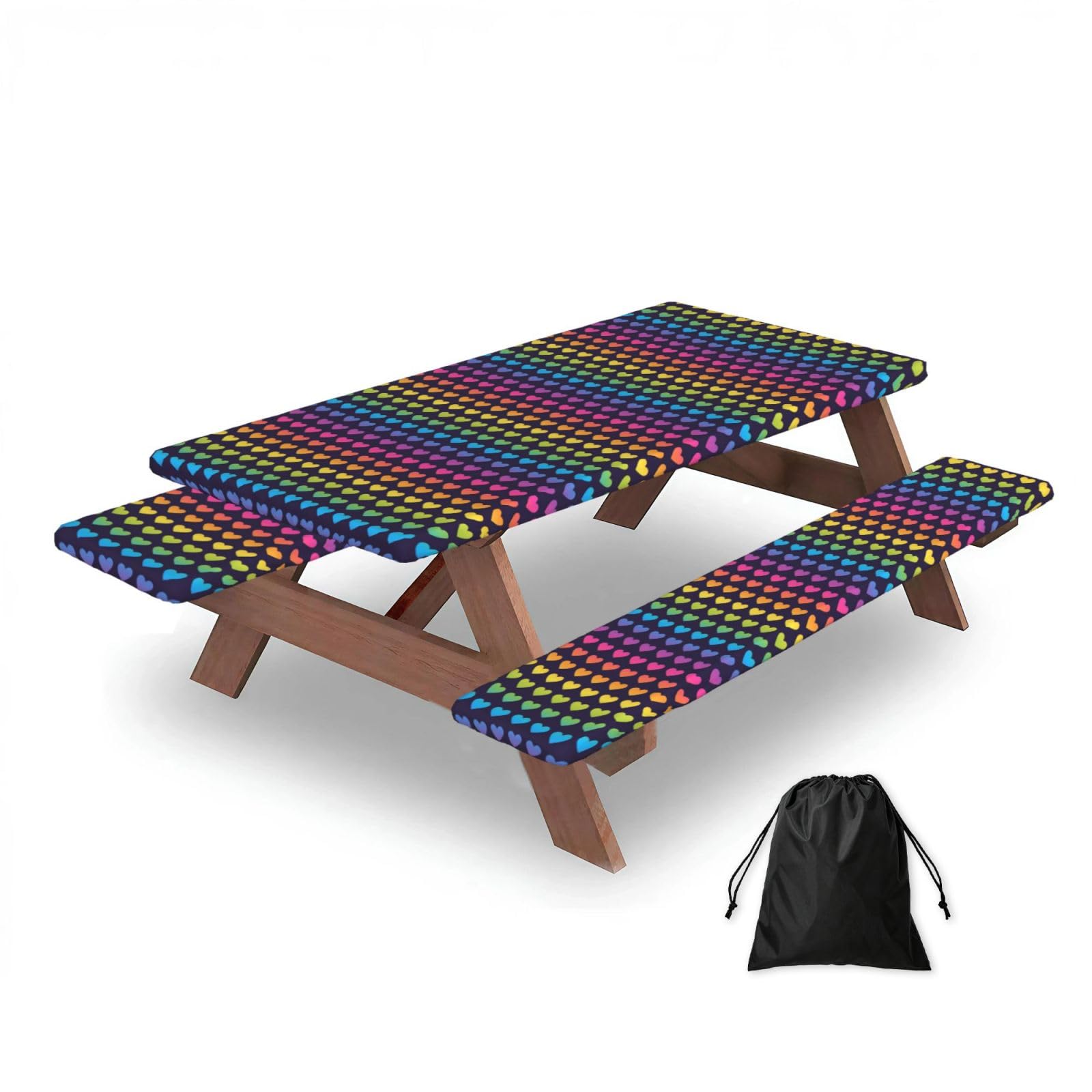 Dopklna As Picture Rainbow Gradient Seamless Pattern, Picnic Table Cover With Bench Covers -Waterproof Elastic Fitted Tablecloth For Garden Camping Patio 76X152cm
