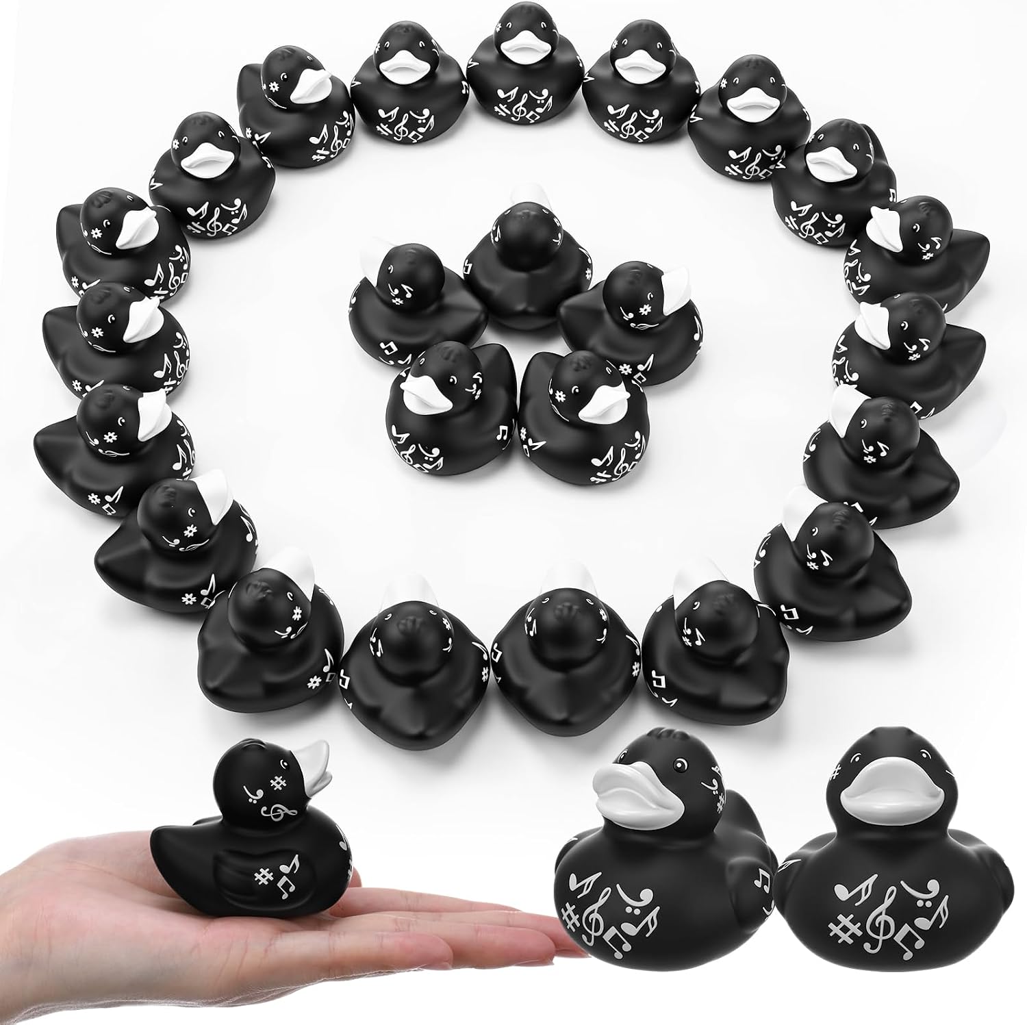Sotiff 24 Pcs Musical Notes Rubber Ducks Bulk Music Mini Rubber Duckies White Black Ducks for Music Party Decor Birthday Decoration Choir Gift Musical Bridal Shower Supply(White)