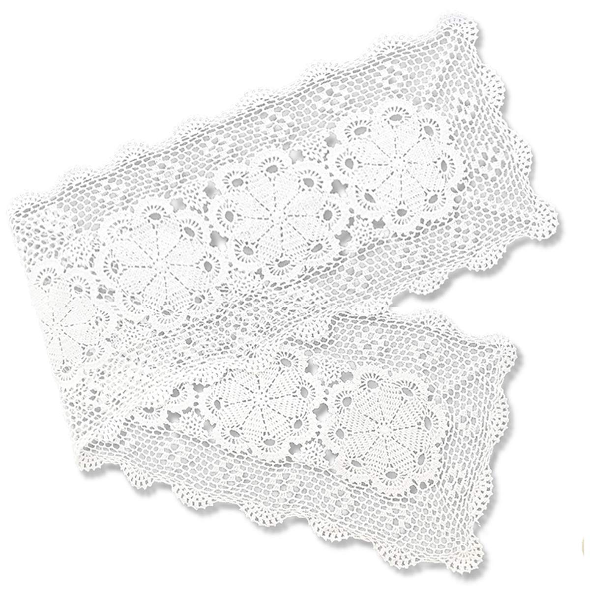 gracebuyWhite 15x63 Inch Rectangle HANDMADE Cotton Crochet Lace Tablecloth Doilies