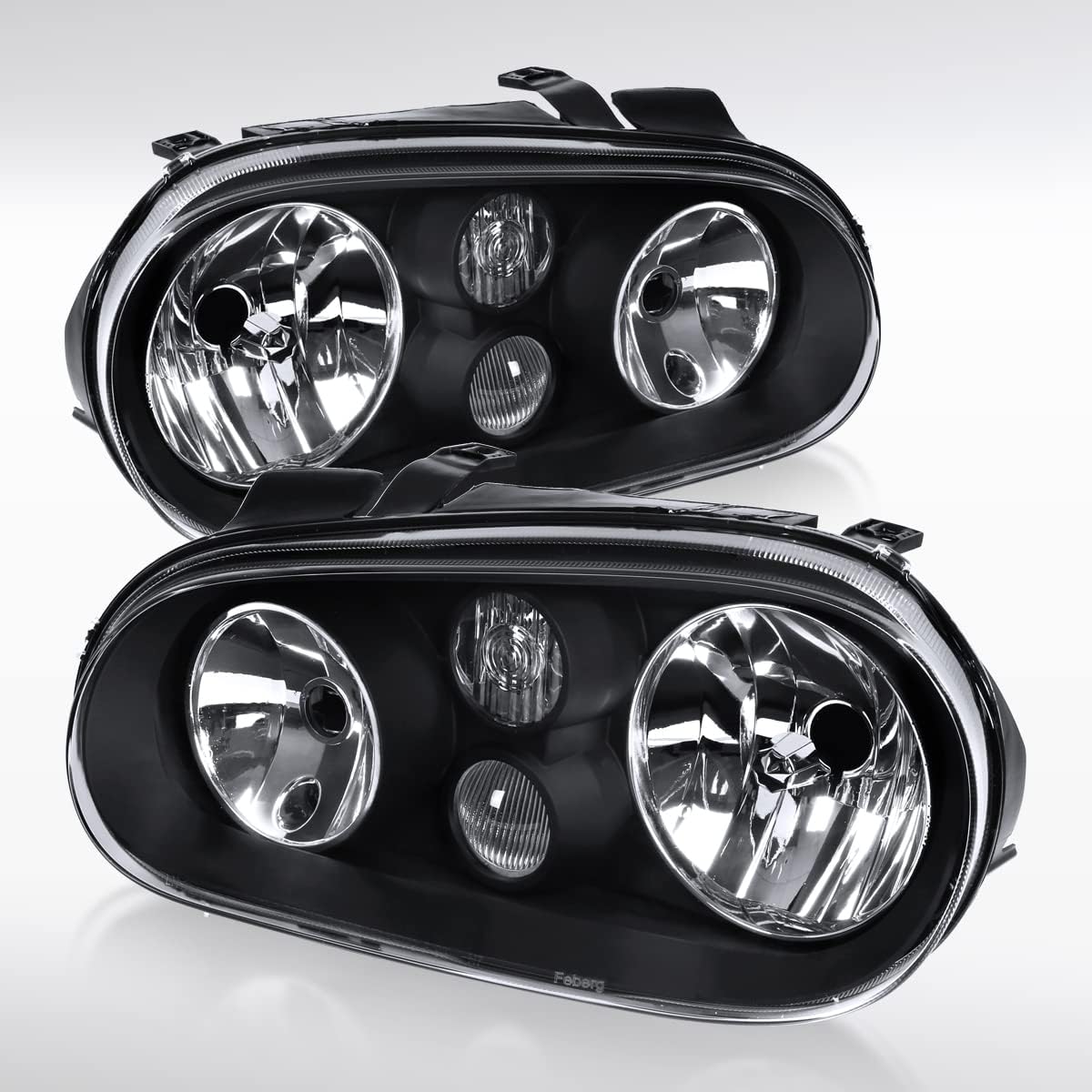 AUTOZENSATION 1999-2006 Volkswagen Golf MK4 GTI, 2004 R32, 1999-2002 Cabrio, L+R Pair Headlight Lamp Assembly, Fits Black Headlights with Built-in Fog Lights
