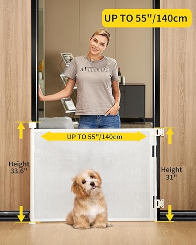 Miniatura 2 de Puerta retráctil para escaleras  33 pulgadas de altura, se expande hasta 55 pulgadas de ancho  Puerta de seguridad para bebés, niños pequeños,