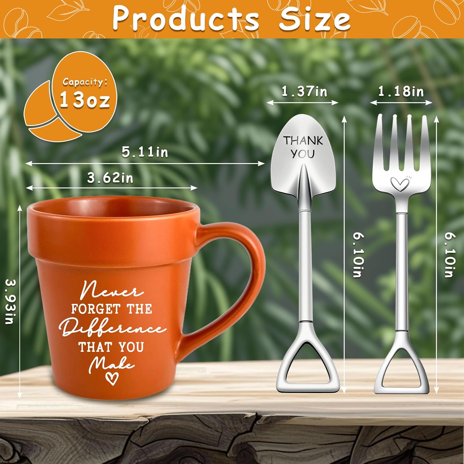 TEOUIOS Never Forget The Difference You Make Mug, Inspirational Teacher Gift with Shovel Spoon & Fork, Uplifting Plant Lover Present for Women, Mom, Mentor, Motivational Gardener Coffee Cup - Image 2
