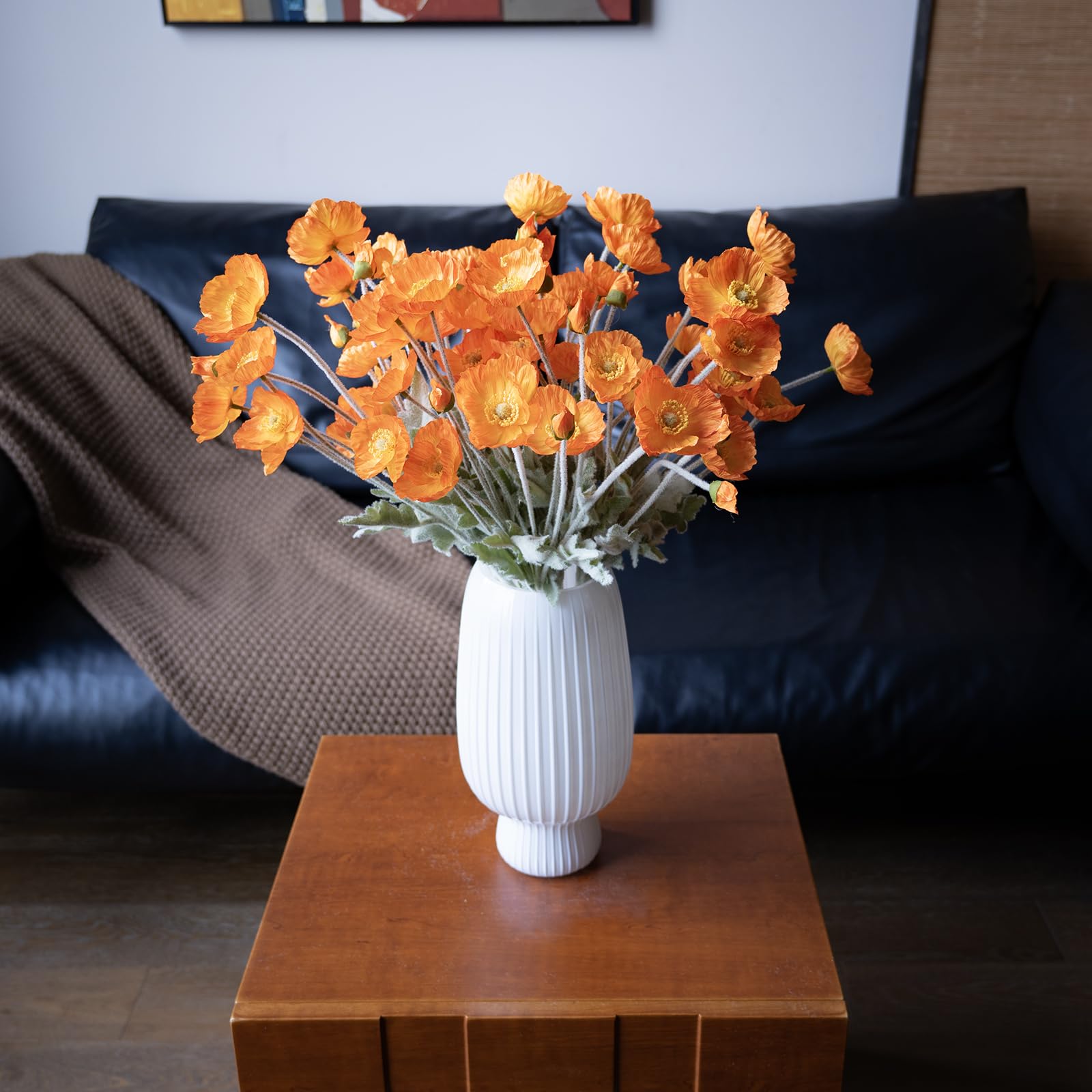 DUYONE 6 tiges de Coquelicot artificielles en Soie pour décoration d'intérieur, Bouquet de Mariage, Centre de Table, Plantes artificielles Corail, Fleurs en Soie pour décoration (Orange)