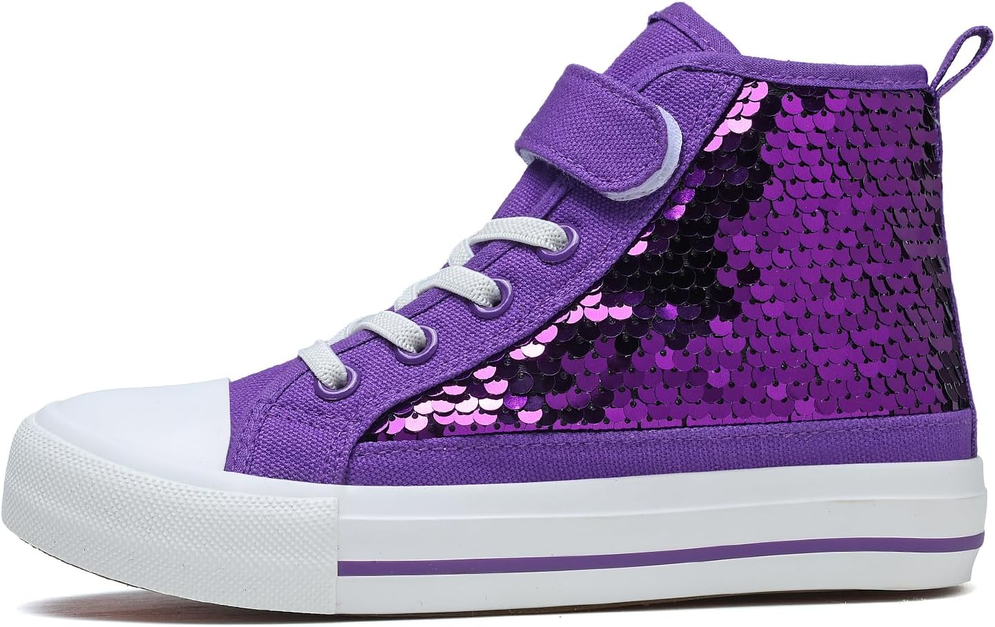 Zoroadke Kids Sparkle Sequins High Top Casual Adjustable Strap Canvas Shoes Girls and Boys Glitter Sneakers