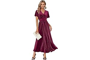 Simplee Women's Velvet V Neck Maxi Dress