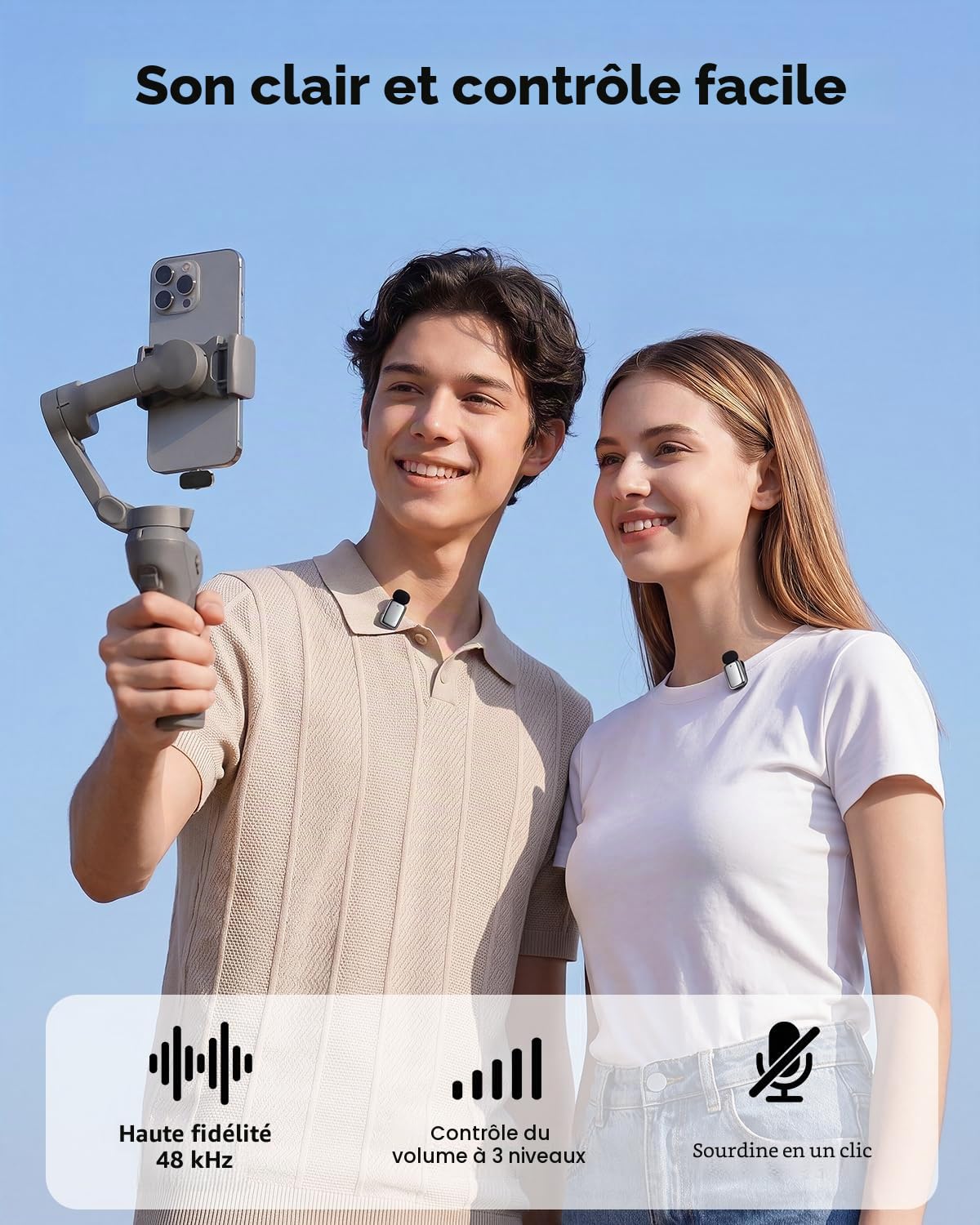 zealsound M6 Micro Cravate sans Fil pour iPhone Android téléphone, Mini Microphone Lavalier 5g Léger avec Réduction de Bruit,100m Portée pour Vlogging, Streaming, Podcast, Youtube, TikTok, Interview