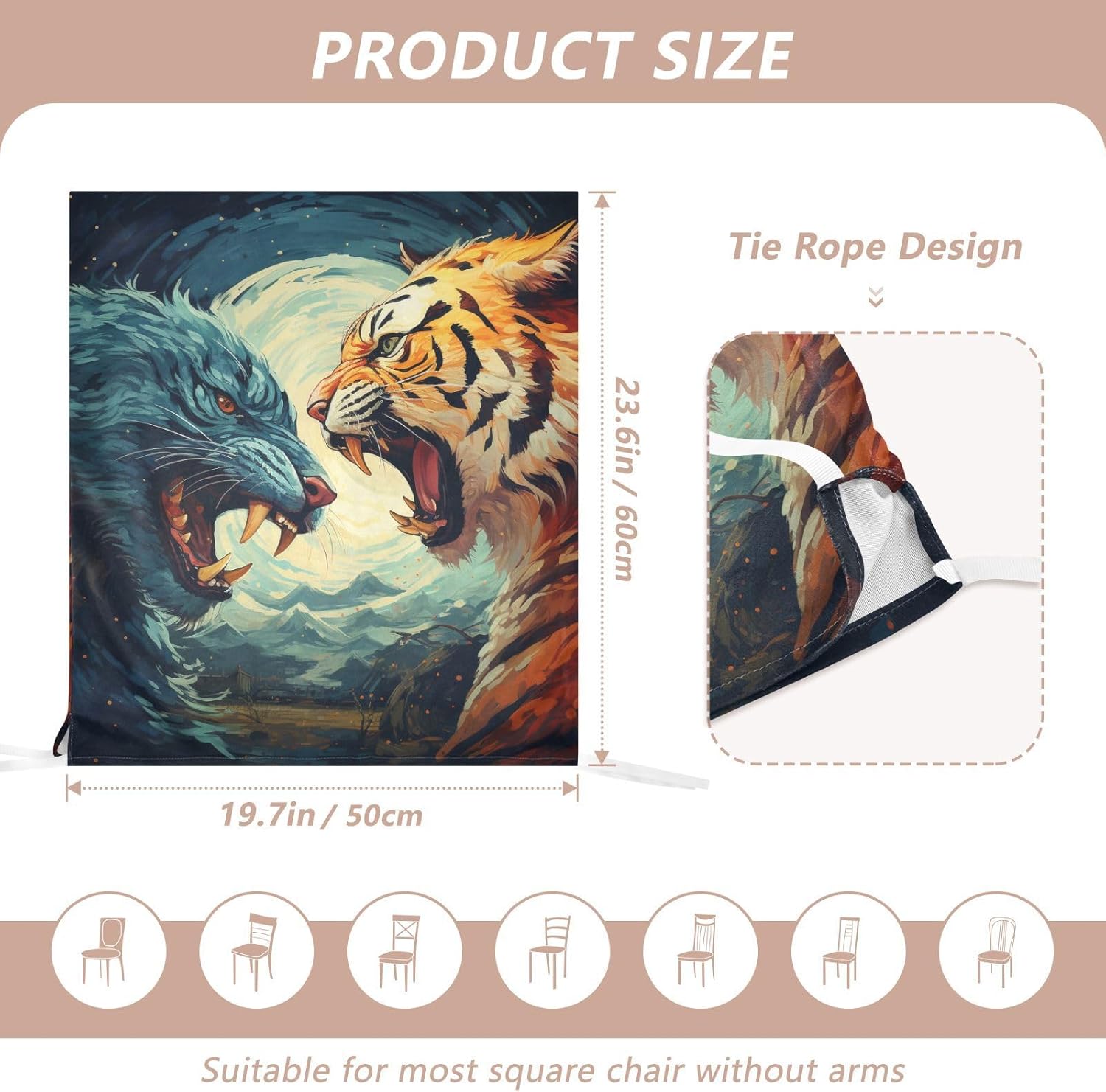 ALAZA Vintage Tiger and Wolf Chair Back Cover Set of 6, Washable Reusable Removable Chair Slipcovers Decorative Chair Cover for Home Kitchen Wedding Party