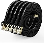 Cat8 Ethernet Cable 7ft 5Pack Black, 2000MHz 40Gbps High Speed LAN Cord, RJ45 Flat Cat 8 Patch Cable for Modem/Router/PC/PS5/Xbox, Black Connectors