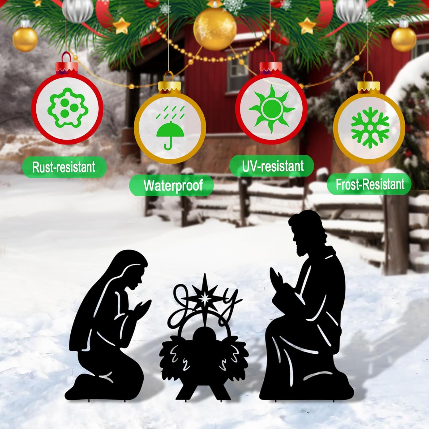 3Pack Metal Nativity Scene Silhouette Outdoor,Christmas Decorations Nativity Set Garden Stake for Outside,Holy Family Yard Deco