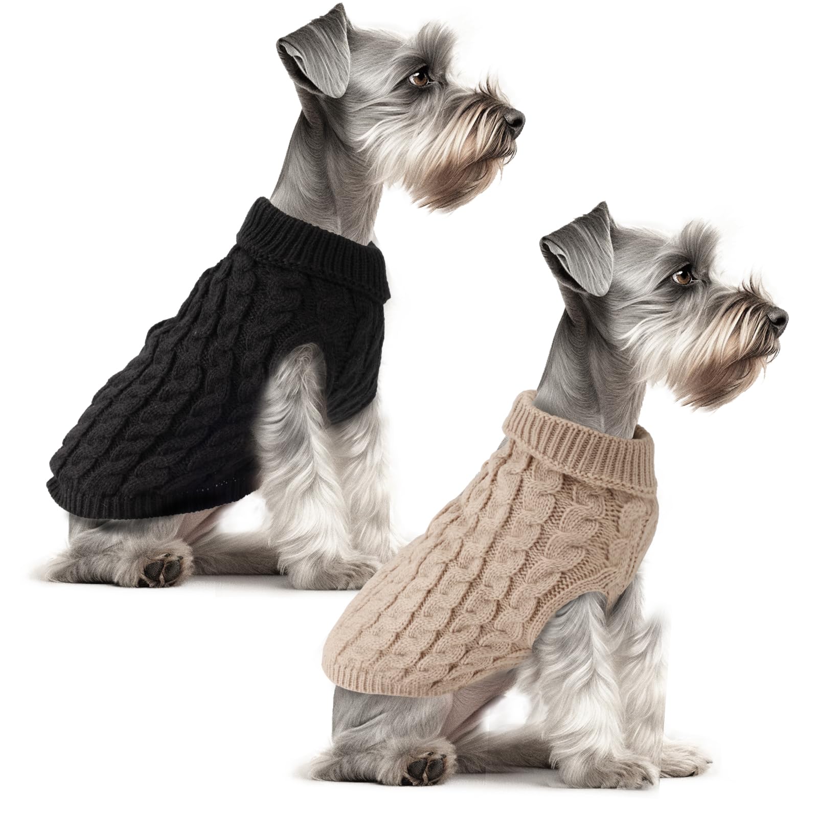 2 Pack Dog Jumpers Knitted Turtleneck, Warm Winter Dachshund Jumper Cute, Apparel Puppy Twist Striped Vest Dog Clothes for Dogs Cats (Beige+Black, S) — image 1