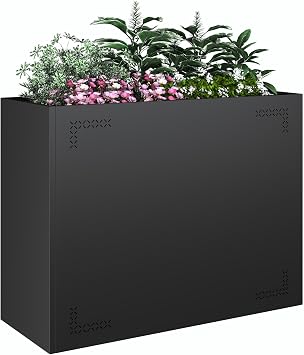 Planters for Outdoor Plants,30"Lx11.8"Wx17.7"H All-Weather large Planter Boxes Outdoor with Drainage Holes,Anti-RainstormTall Planters for Outdoor Plants,Rectangular Planter Adjustable Shelf,Black